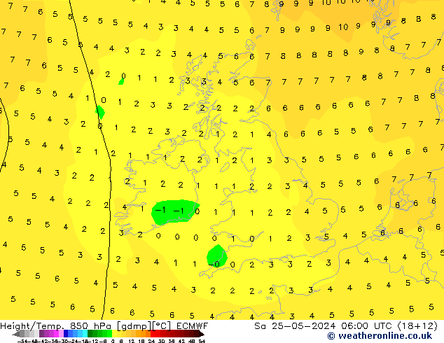 Height/Temp. 850 hPa ECMWF Sa 25.05.2024 06 UTC