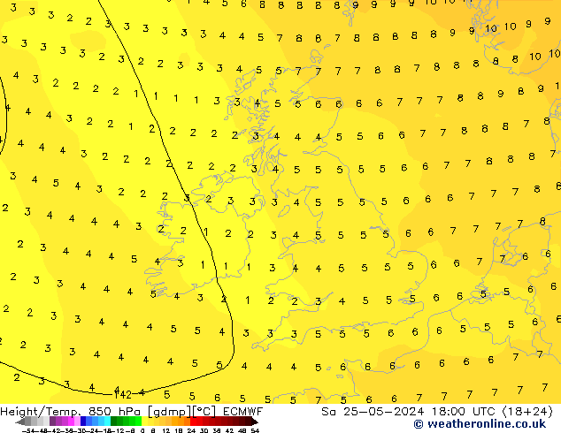 Z500/Rain (+SLP)/Z850 ECMWF so. 25.05.2024 18 UTC