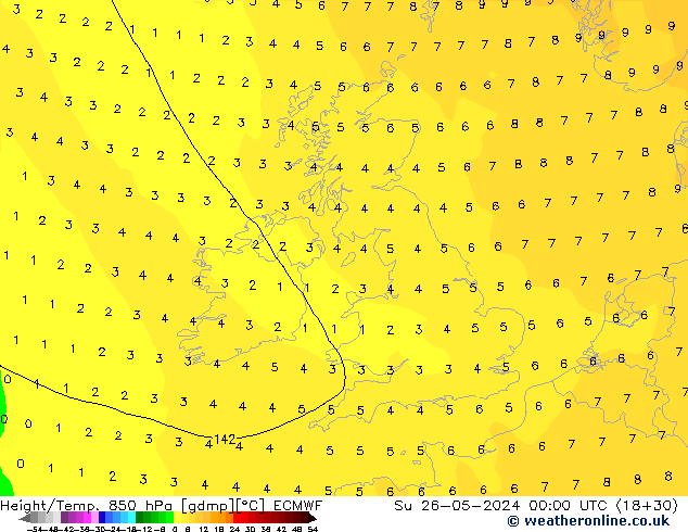 Z500/Rain (+SLP)/Z850 ECMWF So 26.05.2024 00 UTC