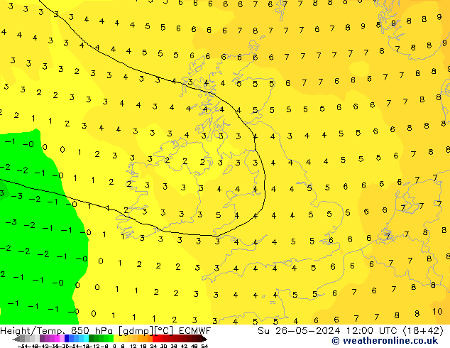 Z500/Rain (+SLP)/Z850 ECMWF dom 26.05.2024 12 UTC