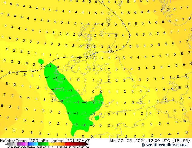 Z500/Rain (+SLP)/Z850 ECMWF Mo 27.05.2024 12 UTC