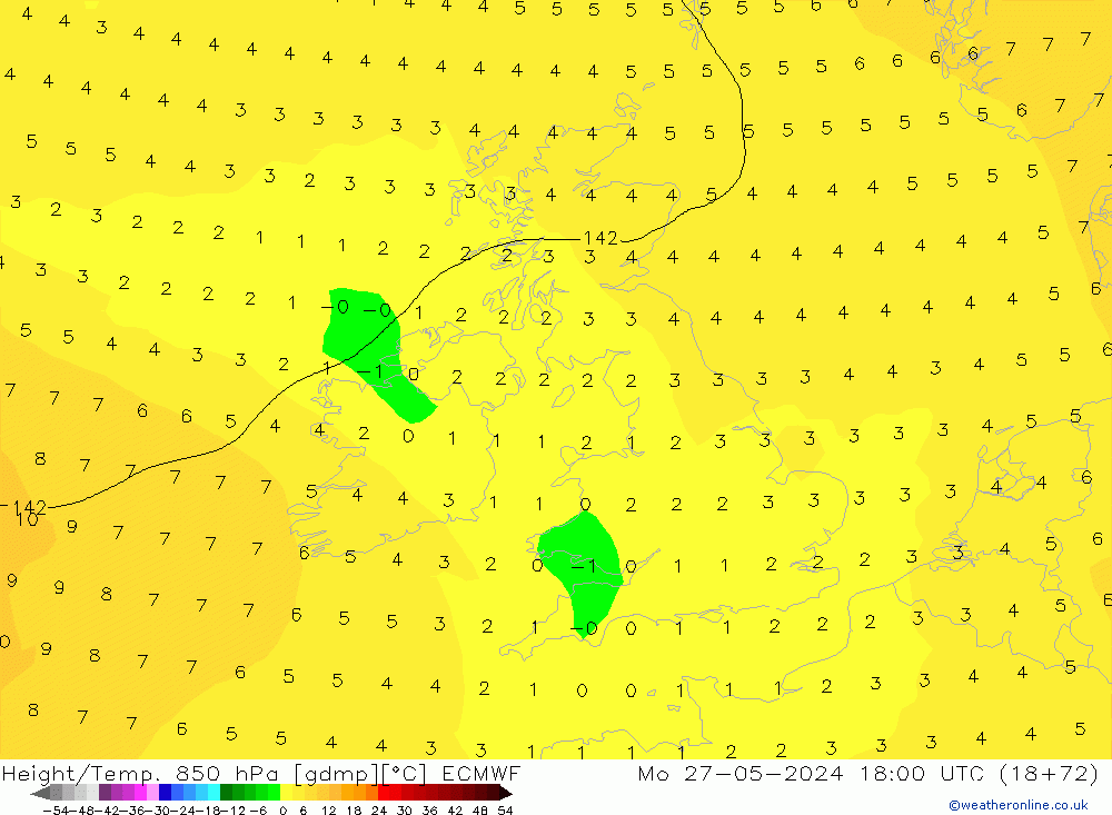 Z500/Rain (+SLP)/Z850 ECMWF Po 27.05.2024 18 UTC