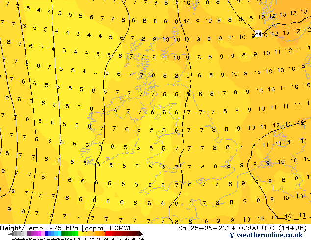 Height/Temp. 925 hPa ECMWF Sa 25.05.2024 00 UTC