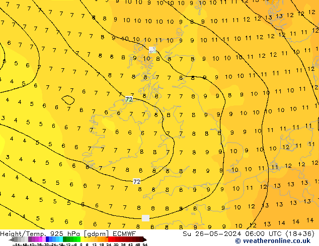 Height/Temp. 925 hPa ECMWF Ne 26.05.2024 06 UTC