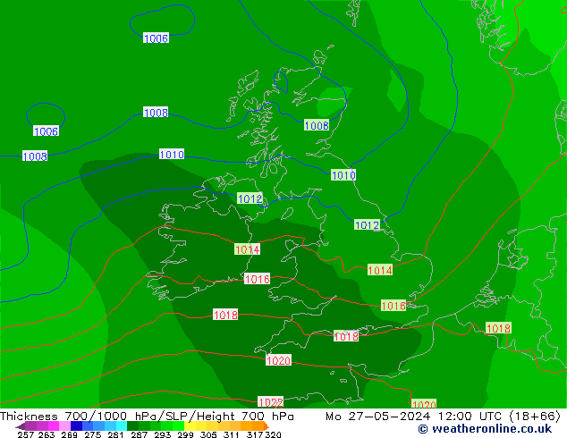 Dikte700-1000 hPa ECMWF ma 27.05.2024 12 UTC