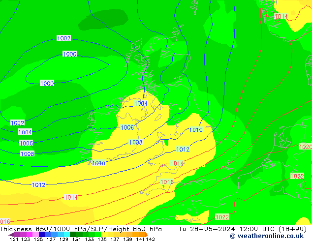 Thck 850-1000 hPa ECMWF Ter 28.05.2024 12 UTC