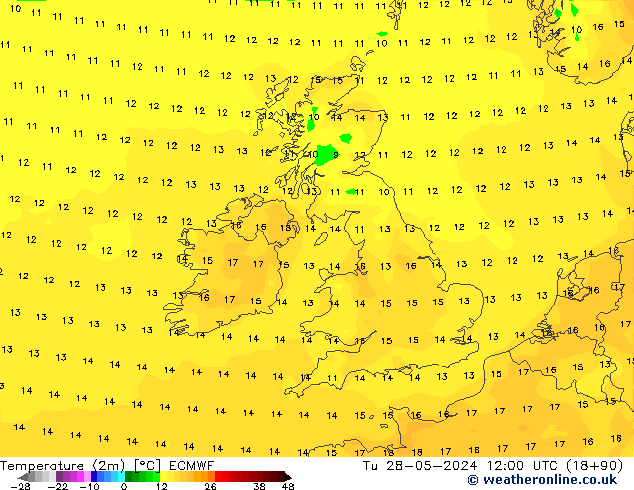 Temperatura (2m) ECMWF mar 28.05.2024 12 UTC