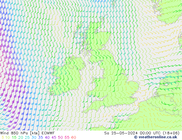 Viento 850 hPa ECMWF sáb 25.05.2024 00 UTC