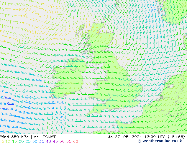 Wind 850 hPa ECMWF Mo 27.05.2024 12 UTC