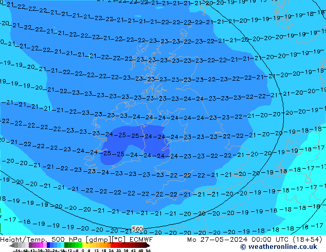 Z500/Regen(+SLP)/Z850 ECMWF ma 27.05.2024 00 UTC