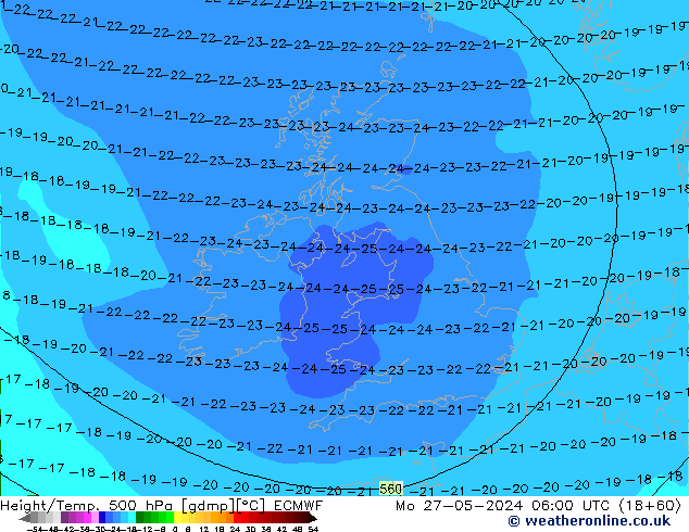 Z500/Rain (+SLP)/Z850 ECMWF Po 27.05.2024 06 UTC