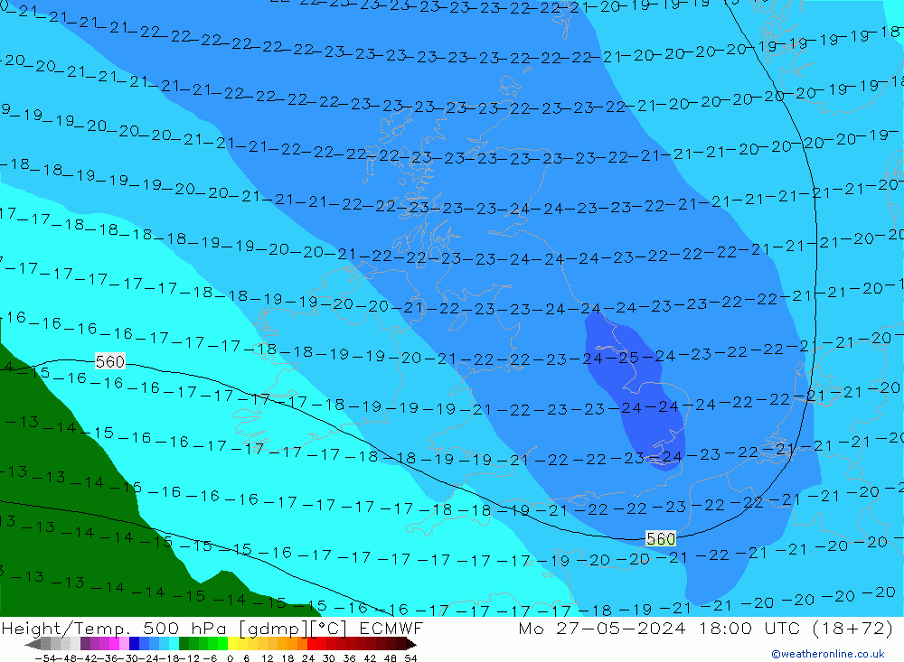 Z500/Rain (+SLP)/Z850 ECMWF Po 27.05.2024 18 UTC