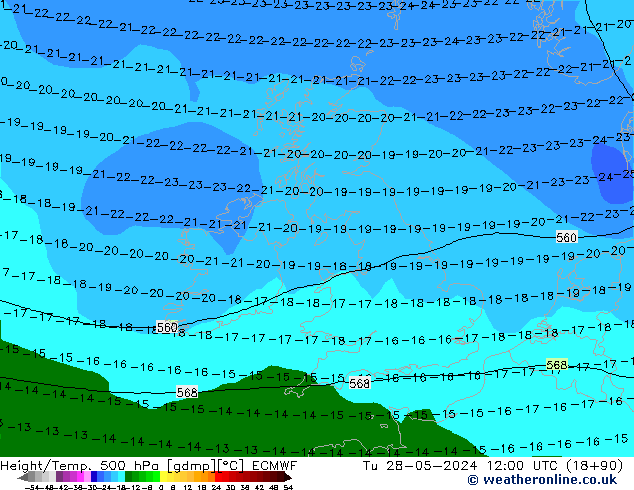 Z500/Rain (+SLP)/Z850 ECMWF Tu 28.05.2024 12 UTC