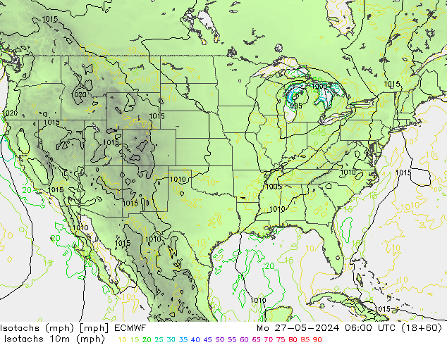 Isotachs (mph) ECMWF Mo 27.05.2024 06 UTC