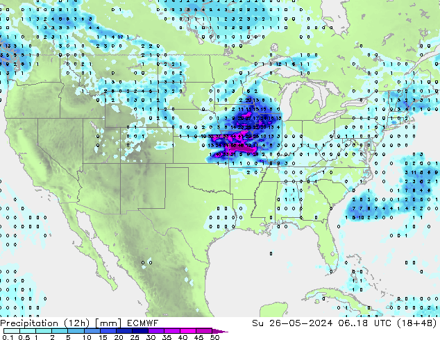 Précipitation (12h) ECMWF dim 26.05.2024 18 UTC