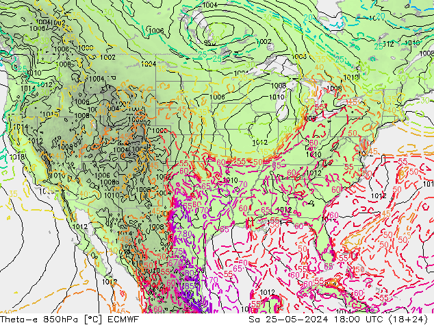 Theta-e 850hPa ECMWF Sa 25.05.2024 18 UTC