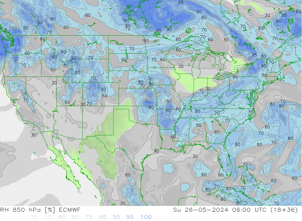 RH 850 hPa ECMWF nie. 26.05.2024 06 UTC