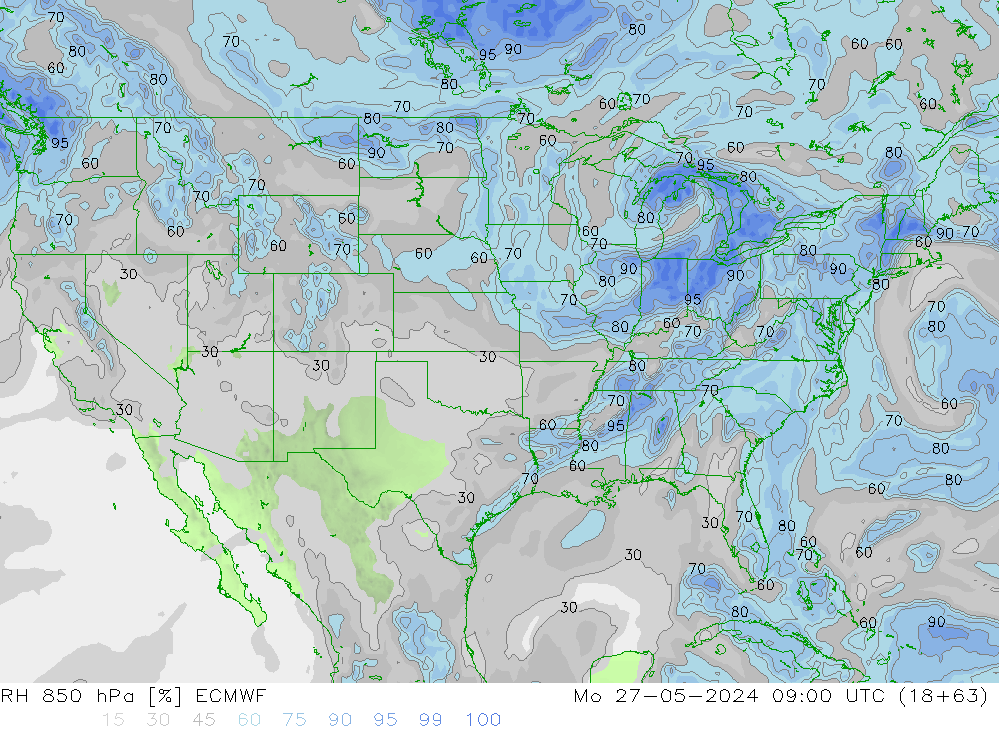 RH 850 hPa ECMWF Seg 27.05.2024 09 UTC