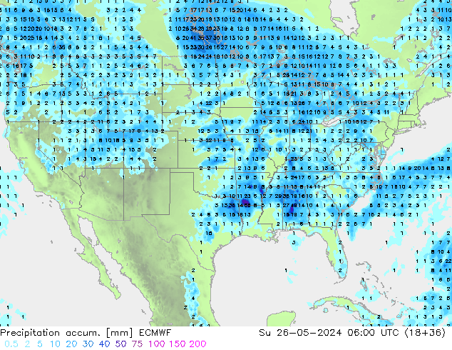 Precipitation accum. ECMWF nie. 26.05.2024 06 UTC