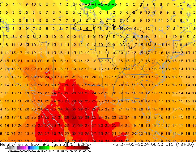 Z500/Rain (+SLP)/Z850 ECMWF Po 27.05.2024 06 UTC