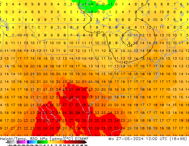 Z500/Rain (+SLP)/Z850 ECMWF Seg 27.05.2024 12 UTC