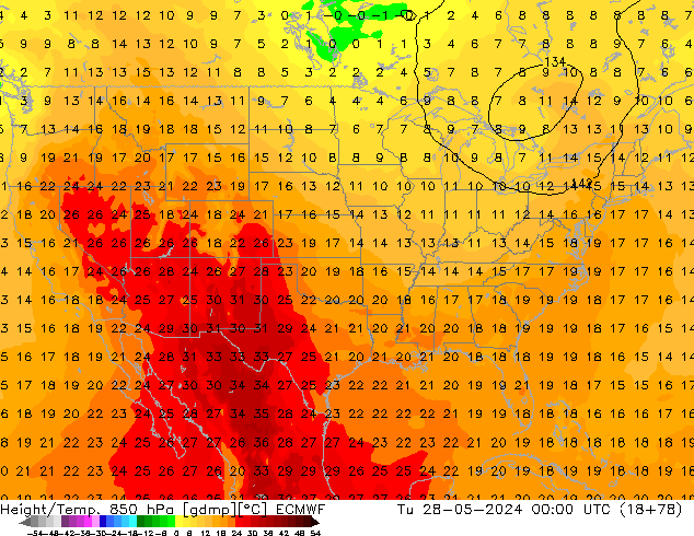 Z500/Rain (+SLP)/Z850 ECMWF Tu 28.05.2024 00 UTC