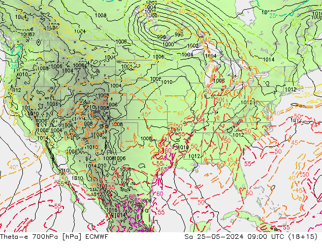 Theta-e 700hPa ECMWF Cts 25.05.2024 09 UTC