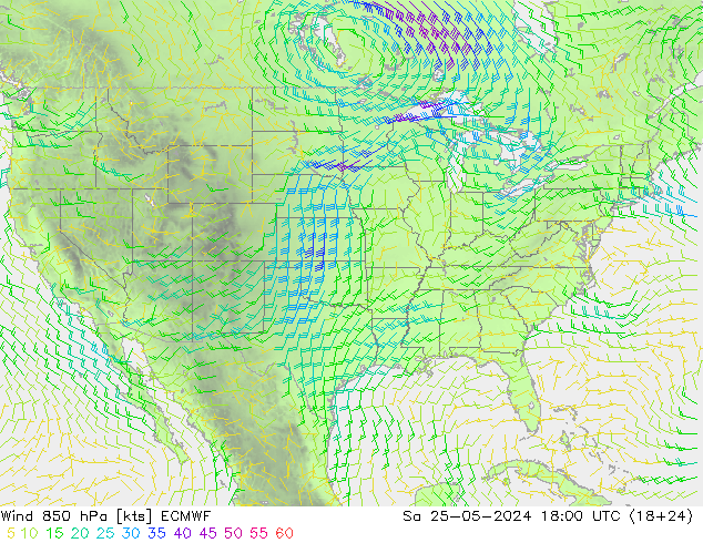 Wind 850 hPa ECMWF Sa 25.05.2024 18 UTC