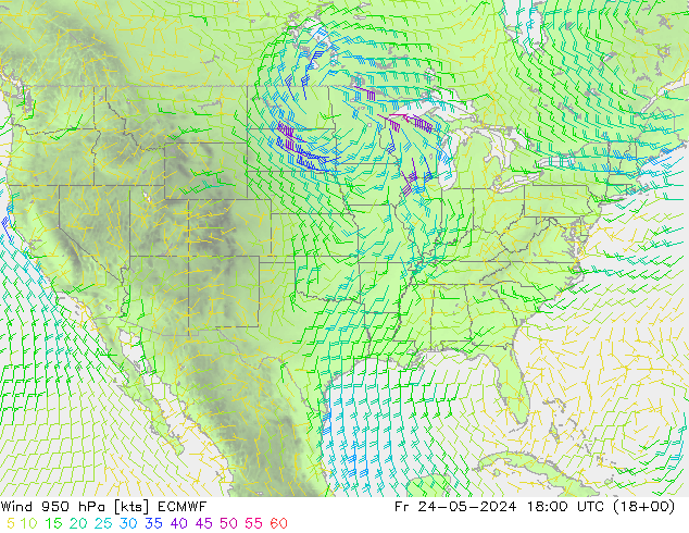 Wind 950 hPa ECMWF Fr 24.05.2024 18 UTC