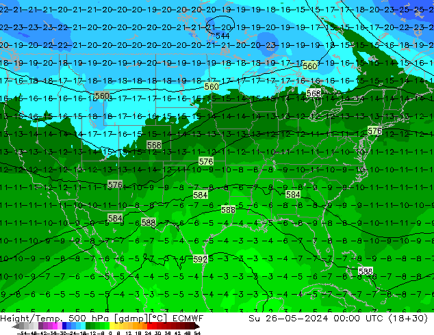 Z500/Rain (+SLP)/Z850 ECMWF nie. 26.05.2024 00 UTC