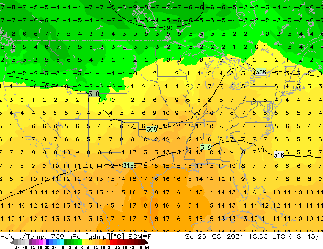 Géop./Temp. 700 hPa ECMWF dim 26.05.2024 15 UTC