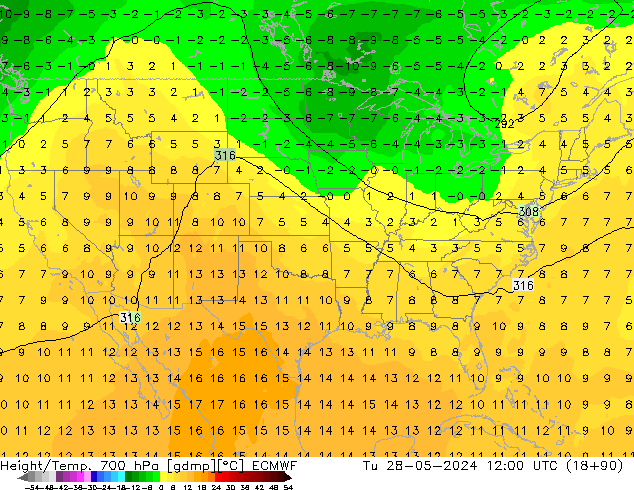 Height/Temp. 700 hPa ECMWF Tu 28.05.2024 12 UTC