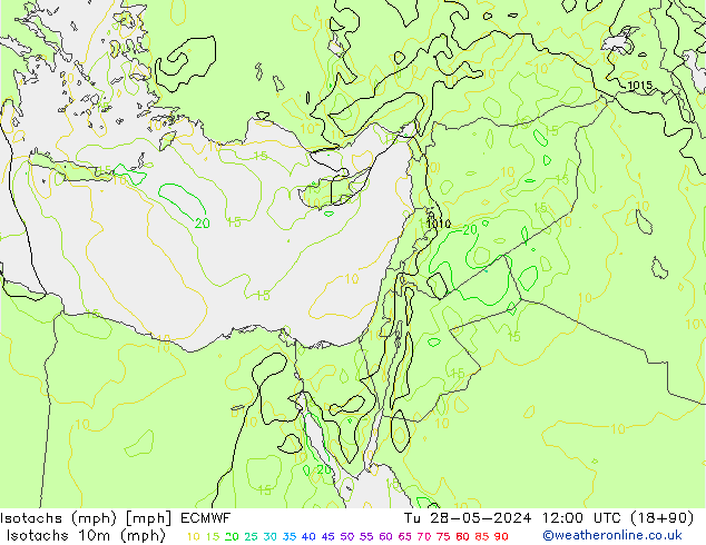 Isotachs (mph) ECMWF  28.05.2024 12 UTC