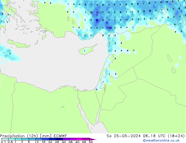 Precipitation (12h) ECMWF Sa 25.05.2024 18 UTC