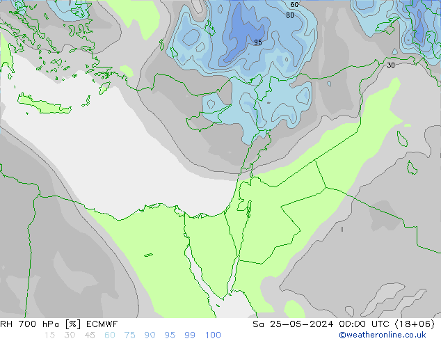 RH 700 hPa ECMWF sab 25.05.2024 00 UTC