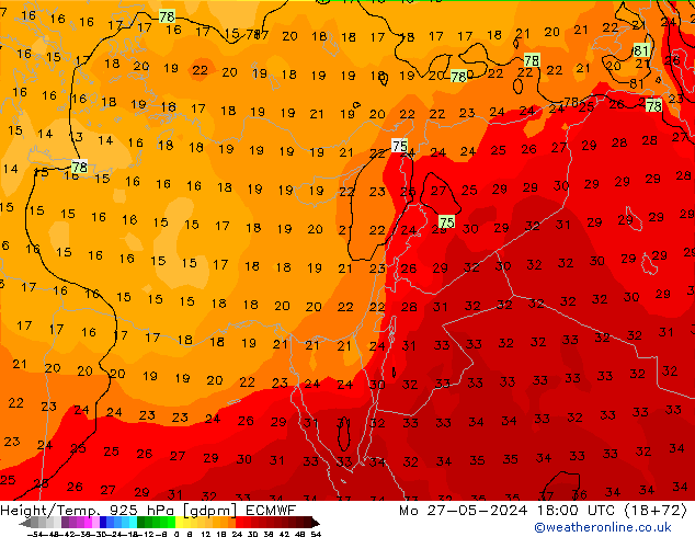 Height/Temp. 925 hPa ECMWF Seg 27.05.2024 18 UTC