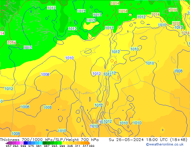 Thck 700-1000 hPa ECMWF  26.05.2024 18 UTC