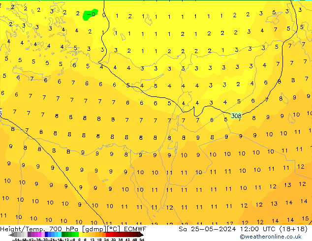 Height/Temp. 700 hPa ECMWF  25.05.2024 12 UTC