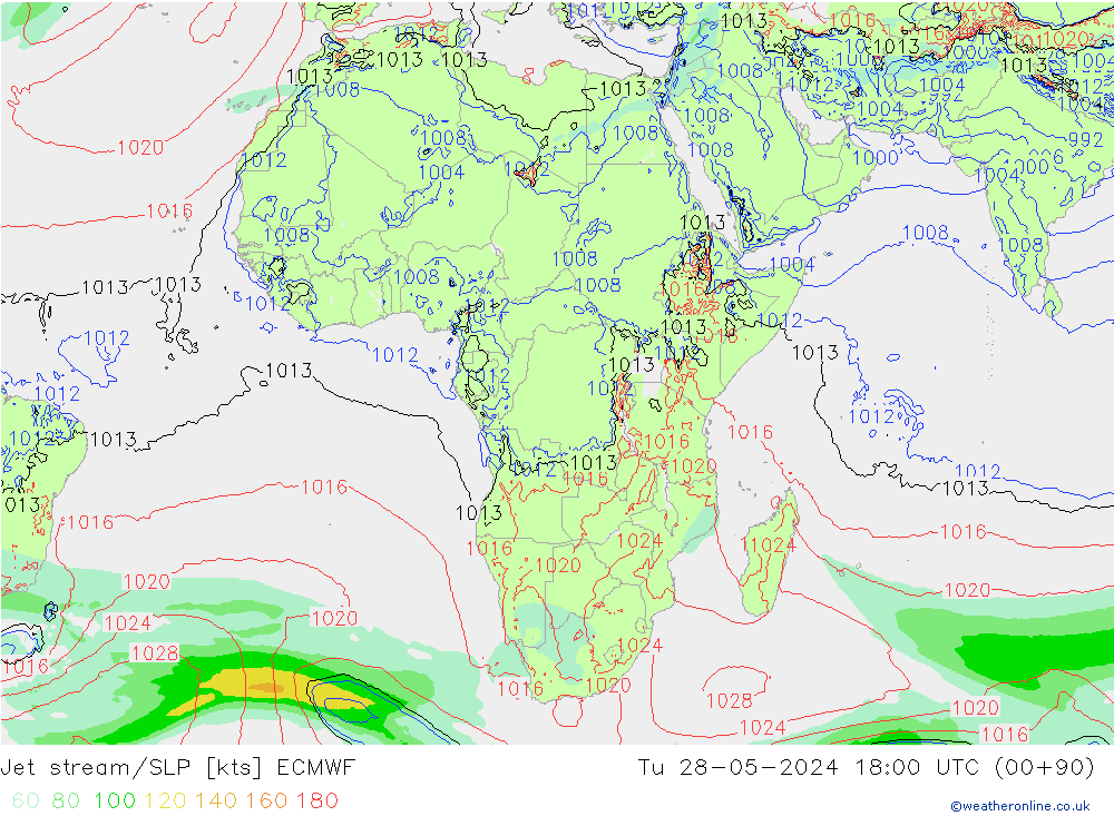 Jet stream/SLP ECMWF Tu 28.05.2024 18 UTC