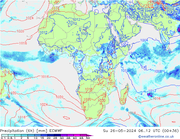 Z500/Yağmur (+YB)/Z850 ECMWF Paz 26.05.2024 12 UTC