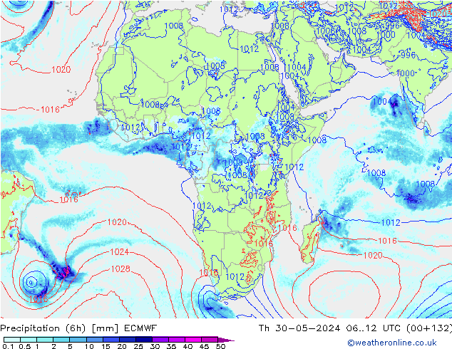 Précipitation (6h) ECMWF jeu 30.05.2024 12 UTC