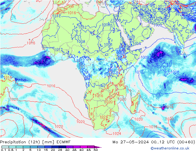 Precipitación (12h) ECMWF lun 27.05.2024 12 UTC