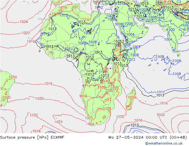 Atmosférický tlak ECMWF Po 27.05.2024 00 UTC