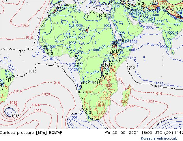 Pressione al suolo ECMWF mer 29.05.2024 18 UTC