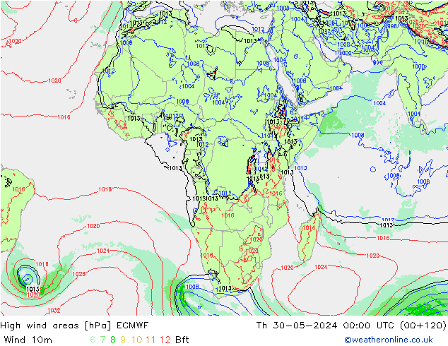 Windvelden ECMWF do 30.05.2024 00 UTC