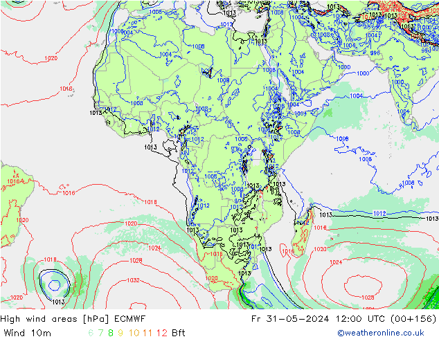 High wind areas ECMWF Sex 31.05.2024 12 UTC