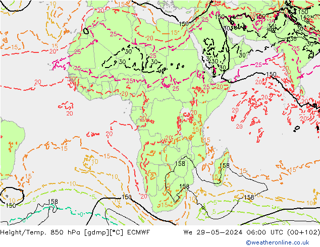 Height/Temp. 850 hPa ECMWF śro. 29.05.2024 06 UTC