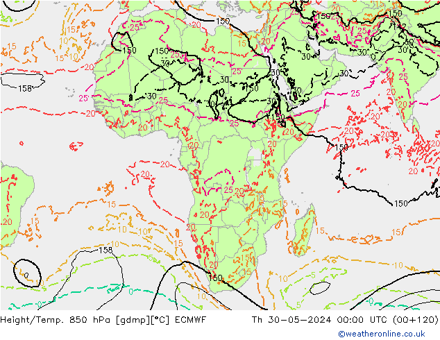 Height/Temp. 850 hPa ECMWF czw. 30.05.2024 00 UTC