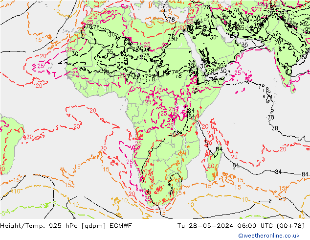 Hoogte/Temp. 925 hPa ECMWF di 28.05.2024 06 UTC