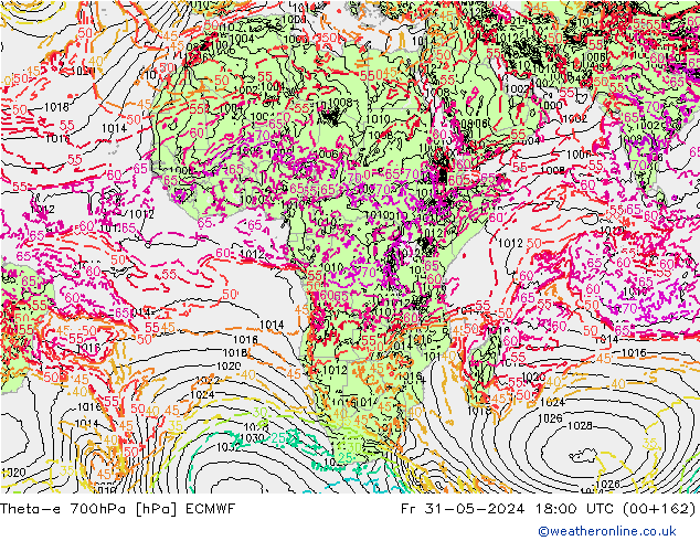 Theta-e 700гПа ECMWF пт 31.05.2024 18 UTC